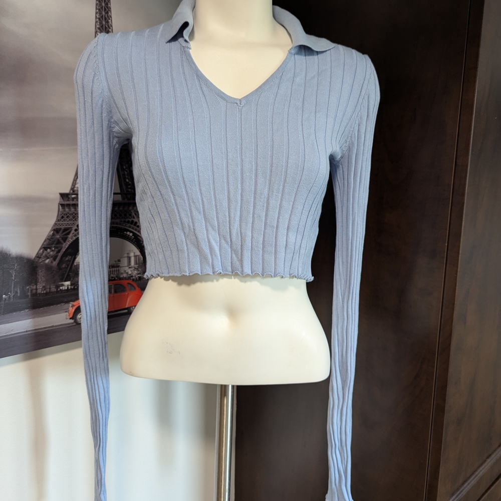 Streetwear Society Light Blue Ribbed Crop Top - Picture 2 of 7
